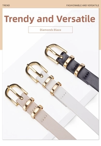 Set of slim women's leather belts in black, white, and beige with gold D-ring buckles