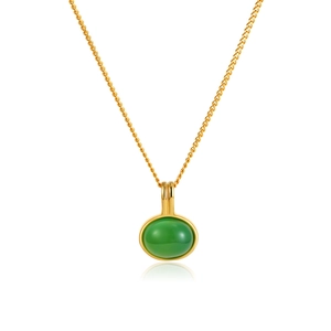 18K gold necklace with oval green crystal pendant and minimalist thin chain