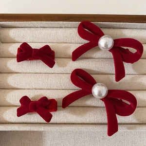 Samt Beflockung Schleife Haarspangen Künstliche Perlen Retro Süß Französischer Stil Elegant Legierung Kopfschmuck Enten Und Krallen Clips Damen