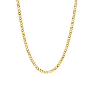 Close-up of a 18K gold plated stainless steel Cuban chain necklace on a white background