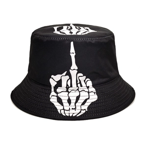 Bucket Hat Polyester Skeleton Hand Gesture Print Streetwear Sun Protection Reversible Fisherman Hat For Men And Women