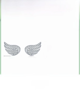 Detailed view of S925 sterling silver angel wing stud earrings with zirconia stones
