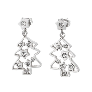 Orecchini a perno a forma di albero di Natale in acciaio argento con strass da donna