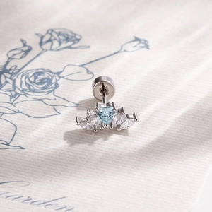 Exquisite titanium heart stud earring featuring blue zircon and marquise stones for women