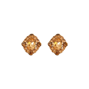 Boucles d'oreilles vintage dorées avec cristaux champagne et halo de strass