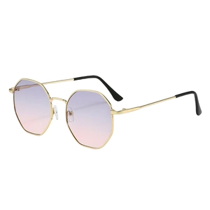 Octagonal gold metal sunglasses with purple gradient lenses for men and women