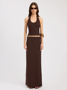 Women Knitted Halter Backless Crop Top And High Waist Maxi Skirt Viscose Slim Fit Solid Color Summer Outfit