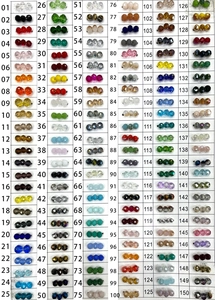 Detailed color chart of 150 faceted teardrop glass crystal beads for jewelry making