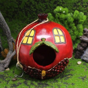 Creative red pomegranate birdhouse hanging resin ornament for outdoor garden decor