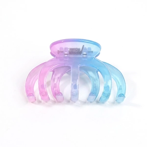 Gradient pink and blue transparent square hair claw clip with 8-claw design and metal spring