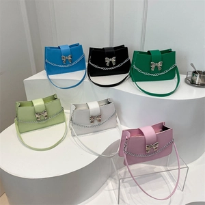 Minimalist chain shoulder bags for women in six trendy colors with metal bow and chain