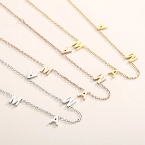Minimalist MAMA letter pendant necklaces in gold, rose gold, and silver stainless steel
