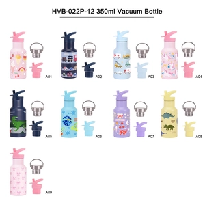 350ml double-walled stainless steel vacuum bottles with colorful cartoon patterns and handles