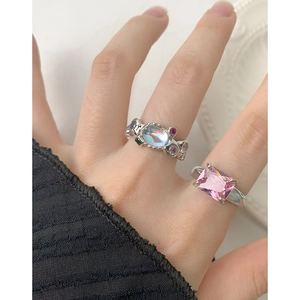 Elegant S925 sterling silver rings with pink zircon and multi-color gemstones set