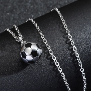 Football Pendant Necklace Stainless Steel Enamel 3D Sports Soccer Charm Jewelry For Men Boys Gift Accessories