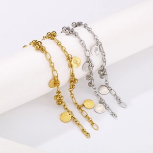 Bracciali retrò in acciaio inossidabile oro e argento con ciondoli moneta e ritratto regina