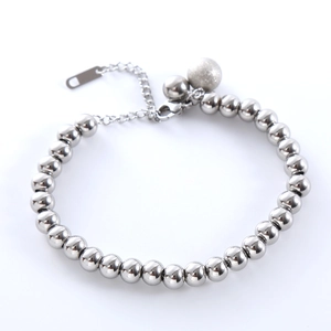 Polished stainless steel bead bracelet featuring a matte accent bead and lobster clasp