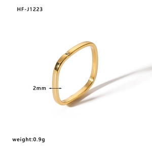 Minimalist 2mm gold square ring with tiny zircon, lightweight 0.9g fashion jewelry