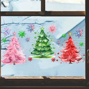 Christmas pine tree and snowflake self-adhesive wall stickers for living room window decor