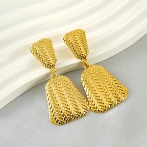 Geometric Trapezoid Dangle Earrings Stainless Steel 18K Gold Plated Braided Texture Vintage Statement For Women