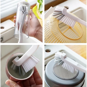 Brosse de nettoyage de cuisine en L à long manche pour bouteilles, paniers et filtres