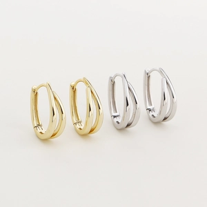 Minimalist S925 sterling silver U-shaped double hoop earrings in gold and silver finishes