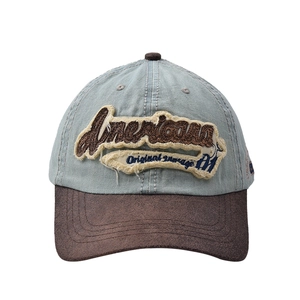 Casquette de baseball vintage en denim délavé avec écusson American et visière marron