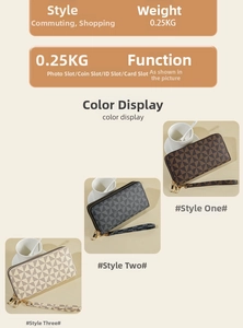 Three colors of geometric textured long wallets with wrist straps and multi-card slots