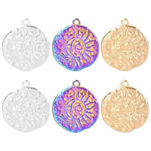 Sun Moon Face Pendant Necklace Stainless Steel Retro Celestial Embossed Coin Jewelry For Women Men