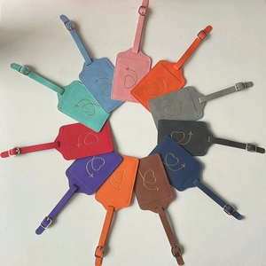 Thickened PU leather luggage tags with gold airplane heart print in 12 vibrant colors