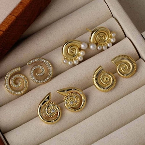 Spiral Shell Stud Earrings 18K Gold Plated Copper Artificial Pearl Zircon Fashion Elegant Commute Jewelry For Women