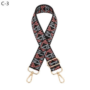Adjustable canvas bag strap with geometric patterns and golden metal hooks