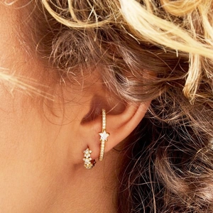 Elegant 18K gold plated S925 silver needle hoop earrings with pavé zircon star charm