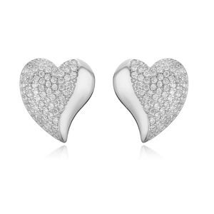 Elegant silver 18K gold plated heart stud earrings with cubic zirconia pavé setting