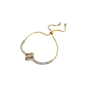 Adjustable gold plated flower bracelet featuring sparkling zircon stones for women