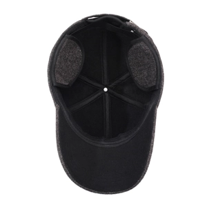 Winter wool baseball cap with ear flaps for men showing interior lining and reinforcement