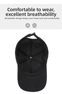 Dettaglio del cappellino da baseball nero con occhielli traspiranti e fibbia regolabile