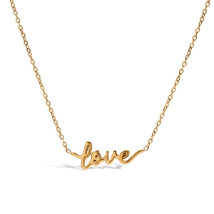 Love Script Letter Pendant Necklace 18K Gold Plated Stainless Steel Dainty Minimalist Waterproof Jewelry For Women