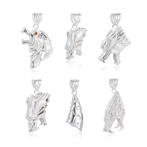 S925 sterling silver wolf head pendant with amber eye detail shown from multiple angles