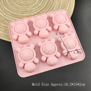Pink 6-cavity turtle silicone mold for chocolate, soap making and baking crafts
