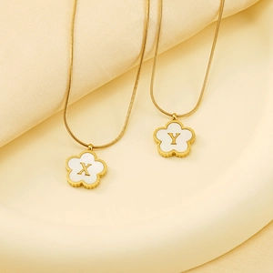 18K gold plated clover necklace with mother of pearl shell letter pendant for women