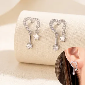 Titanium Steel Hollow Heart Ear Cartilage Stud Zircon Star Dangle Piercing Jewelry Screw Back For Women