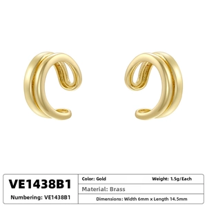 Detail showing dimensions and polished golden brass double-arc ear cuff jewelry