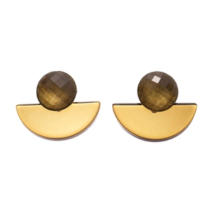 Minimalist geometric fan-shaped resin earrings with gold semi-circle metal finish