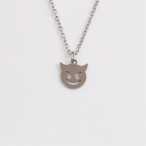 Polished stainless steel cat devil smiling face pendant necklace for Halloween