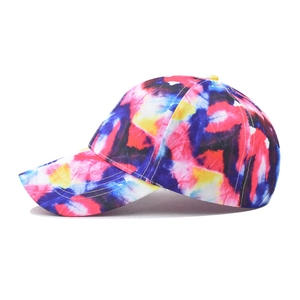 Starry sky gradient tie-dye baseball cap with colorful graffiti and curved brim