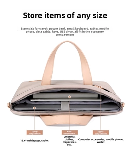 Detail view of laptop bag interior with 15.6-inch laptop compartment and organized pockets