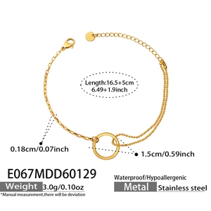 Detail view of 18k gold plated double layer chain bracelet showing exact measurements