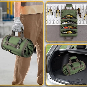 Tool Roll Up Bag Organizer Heavy Duty Oxford Cloth Multi Pocket Detachable Pouches For Mechanic Electrician Car Workshop