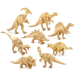 14-piece golden dinosaur toy set including T-Rex and Triceratops models for party decor